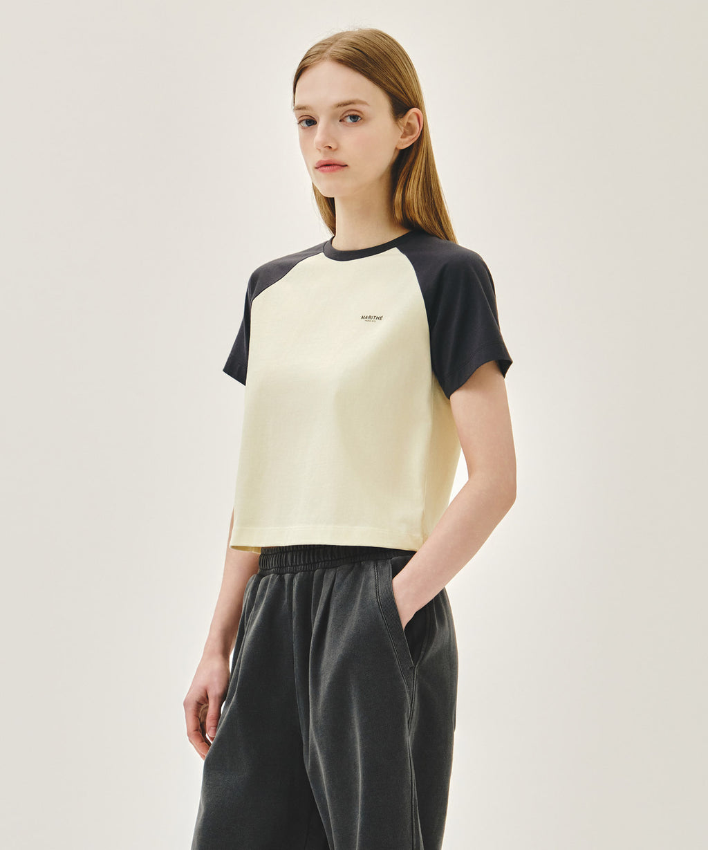 Marithe & Francois Girbaud - Small Regular Logo Raglan Crop Tee (Charcoal) product image 2 | TRAB K-Fashion Australia