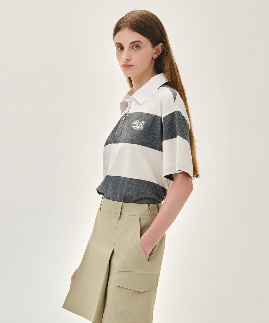 Marithe & Francois Girbaud - Small Classic Logo Rugby Stripe Oversized Collar Tee (Ivory) product image 6 | TRAB K-Fashion Australia