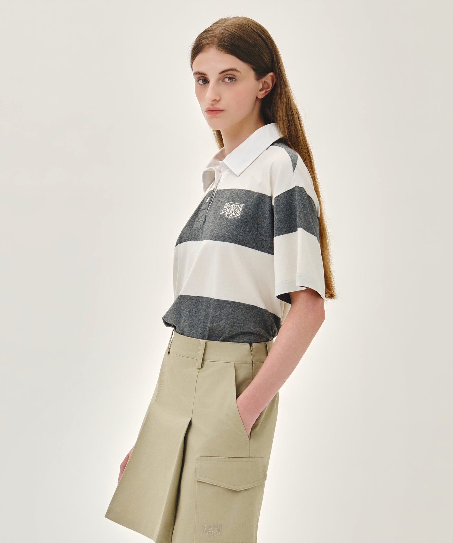 Marithe & Francois Girbaud - Small Classic Logo Rugby Stripe Oversized Collar Tee (Ivory) product image 6 | TRAB K-Fashion Australia