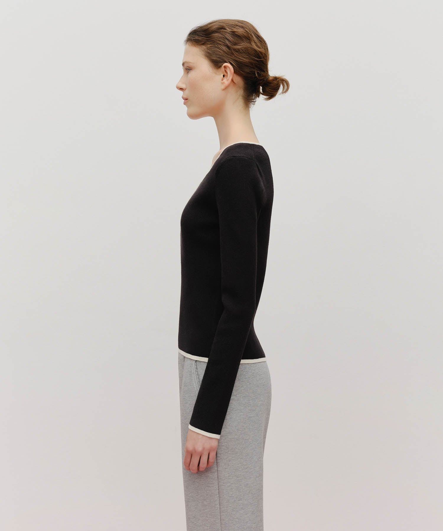 Marithe & Francois Girbaud - Color Point Square Neck Knit Pullover (Black) product image 2 | TRAB K-Fashion Australia