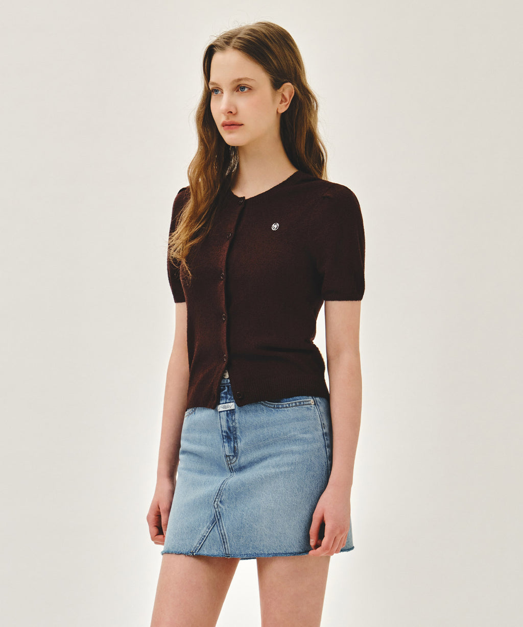 Marithe & Francois Girbaud - Puff Sleeve Half Knit Cardigan (Dark Brown) product image 2 | TRAB K-Fashion Australia