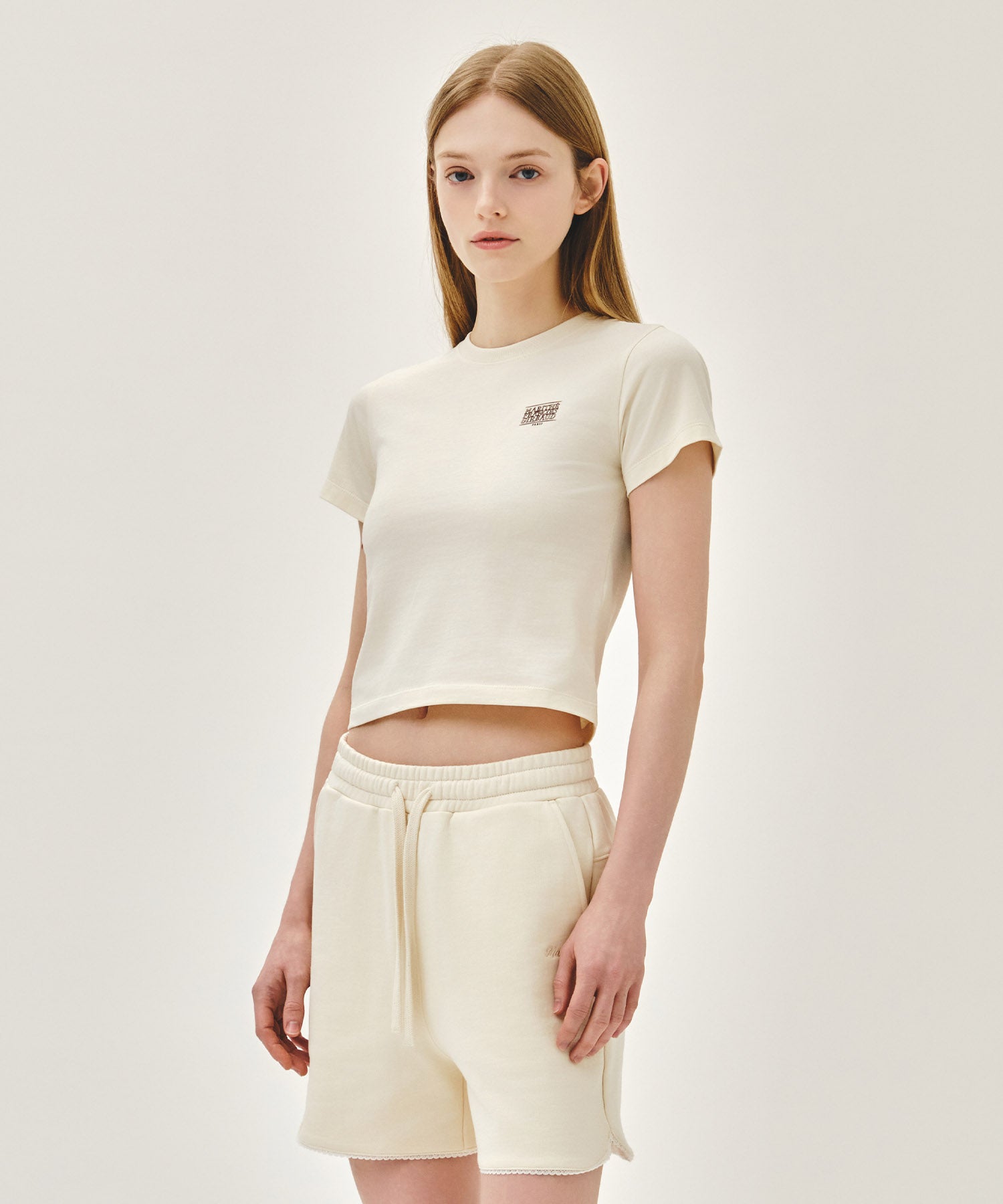 Marithe & Francois Girbaud - Antique Classic Logo Slim Crop Tee (Cream) product image 2 | TRAB K-Fashion Australia