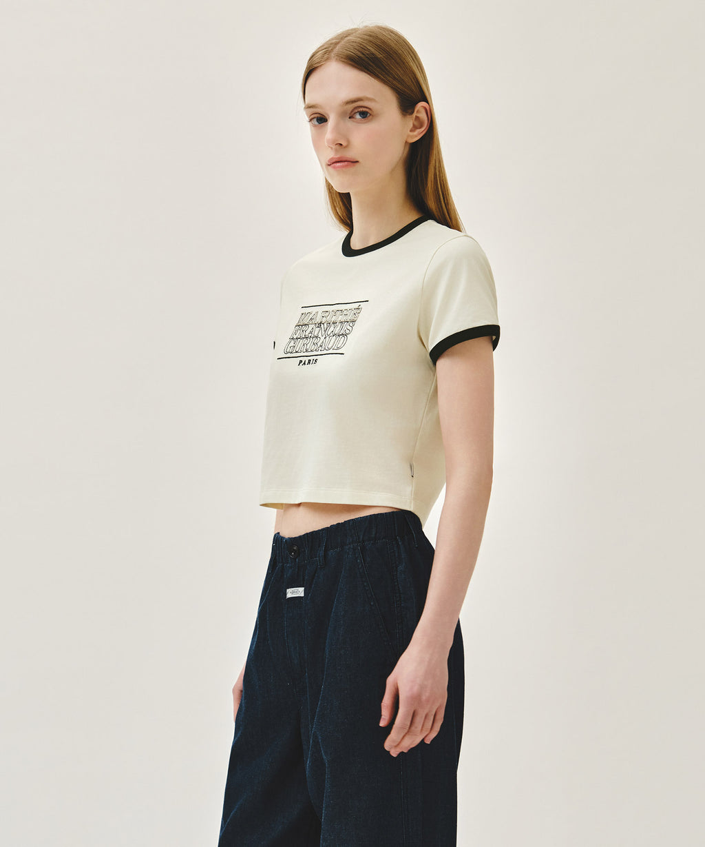 Marithe & Francois Girbaud - Classic Logo Applique Ringer Crop Tee (Ivory) product image 2 | TRAB K-Fashion Australia