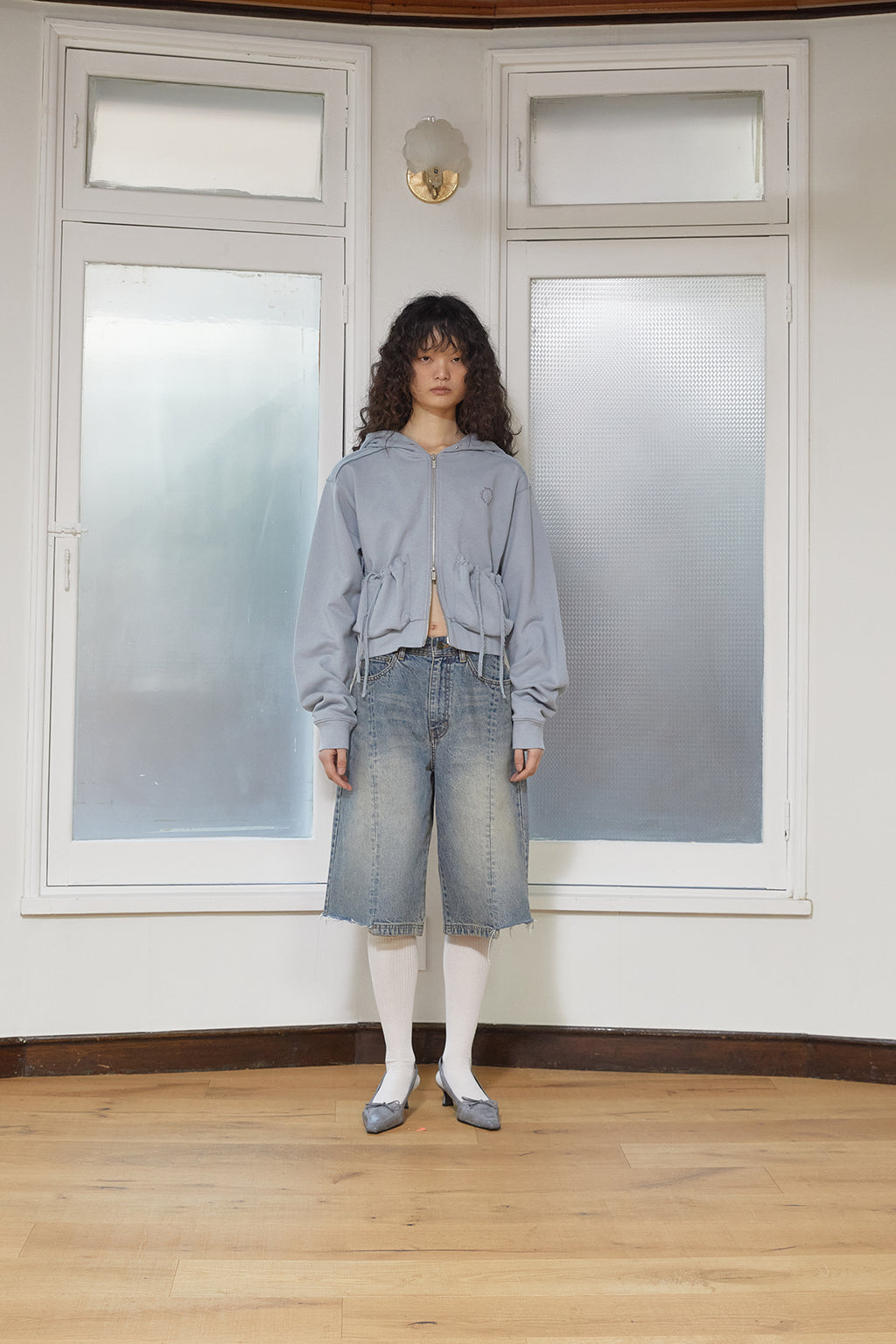 Matin Kim - Volume Pocket Crop Hoody Zip Up (Light Blue) product image 14 | TRAB K-Fashion Australia