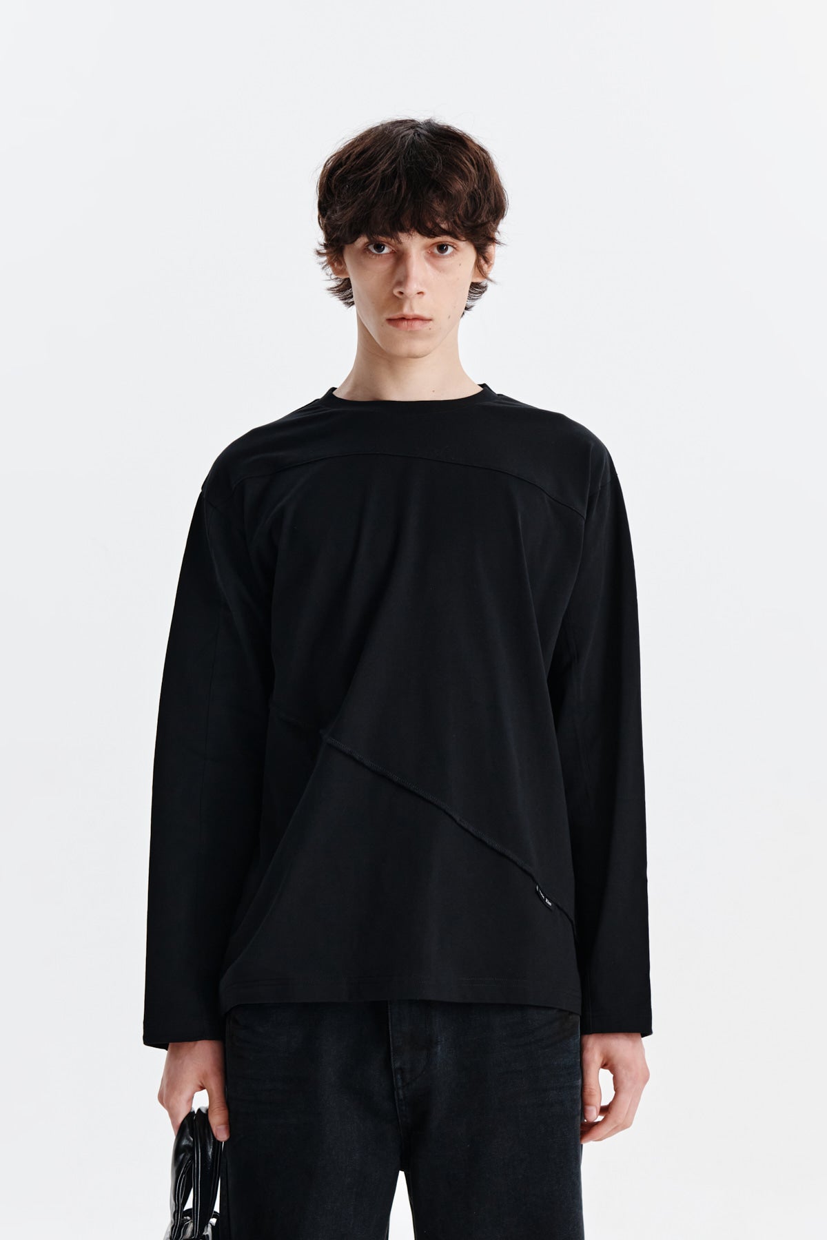 Matin Kim - Diagonal Overfit Long Sleeve Top (Black) product image 10 | TRAB K-Fashion Australia