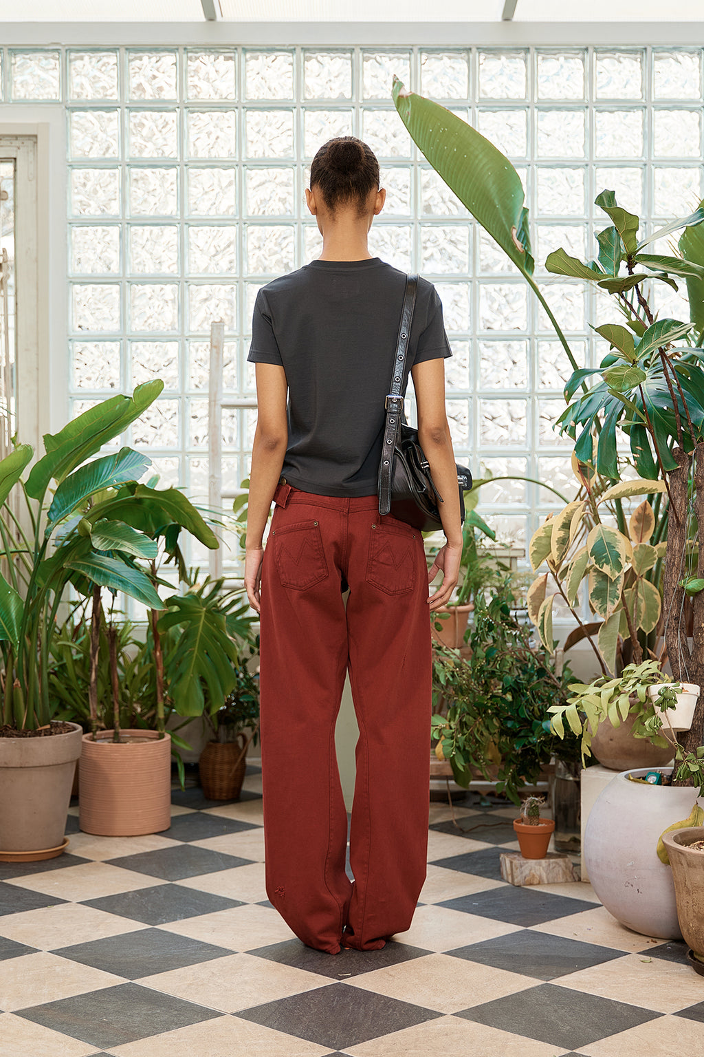 Matin Kim - Waist Buckle Curved Dying Denim Pants (Red) product image 9 | TRAB K-Fashion Australia
