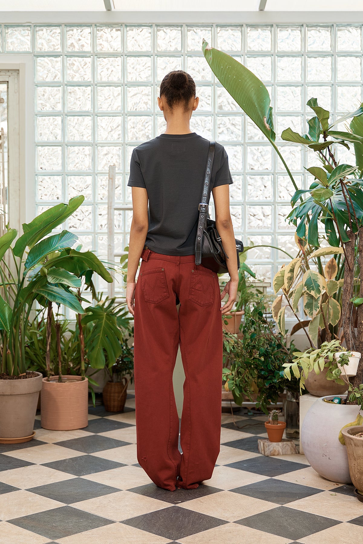 Matin Kim - Waist Buckle Curved Dying Denim Pants (Red) product image 9 | TRAB K-Fashion Australia