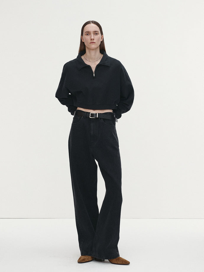 Tonywack - Garment-Dyed Cropped Zip Up Sweatshirt (Faded Black) product image 1 | TRAB K-Fashion Australia