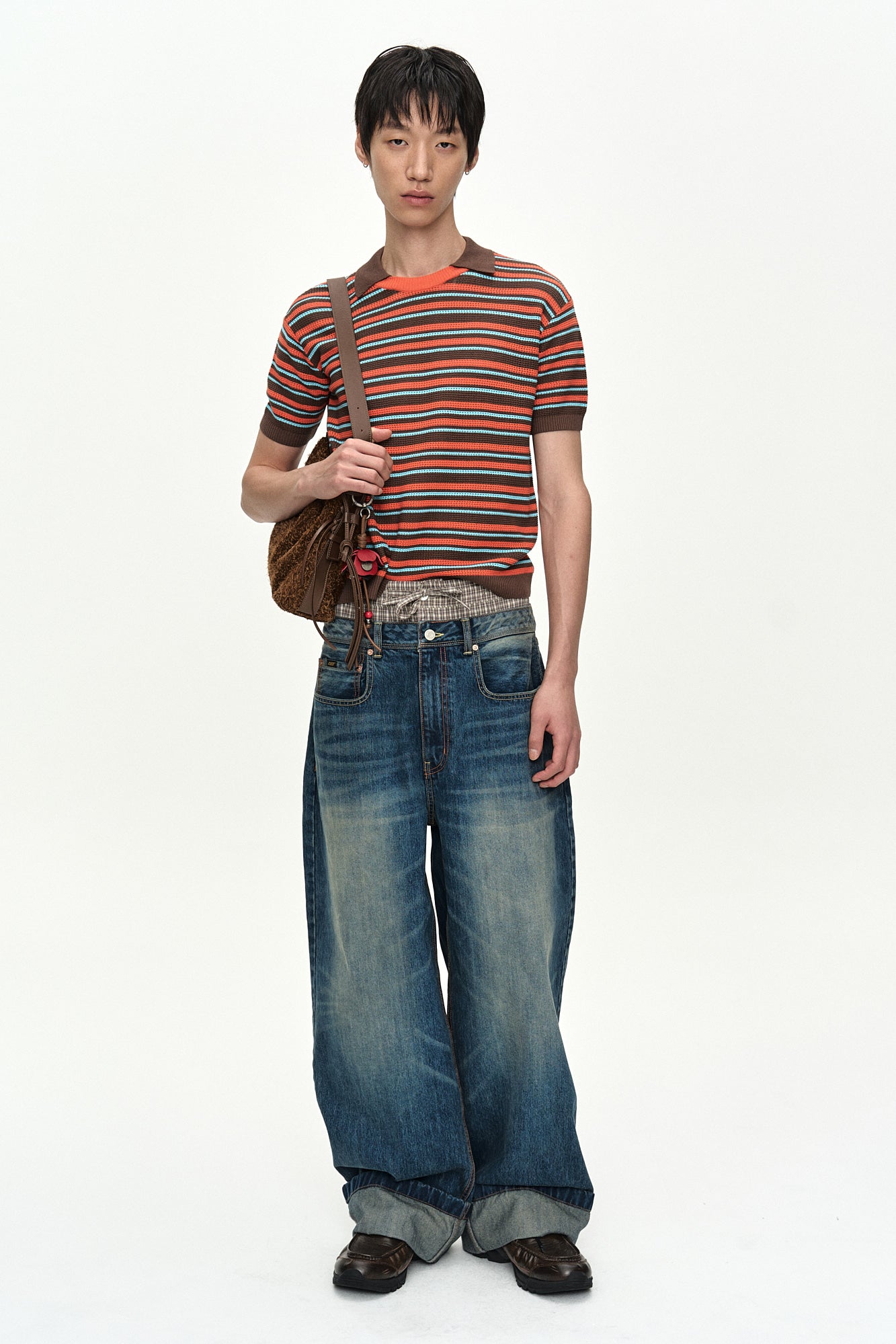 Andersson Bell - Stripe Layered Polo Sweater (Brown/Orange) product image 2 | TRAB K-Fashion Australia