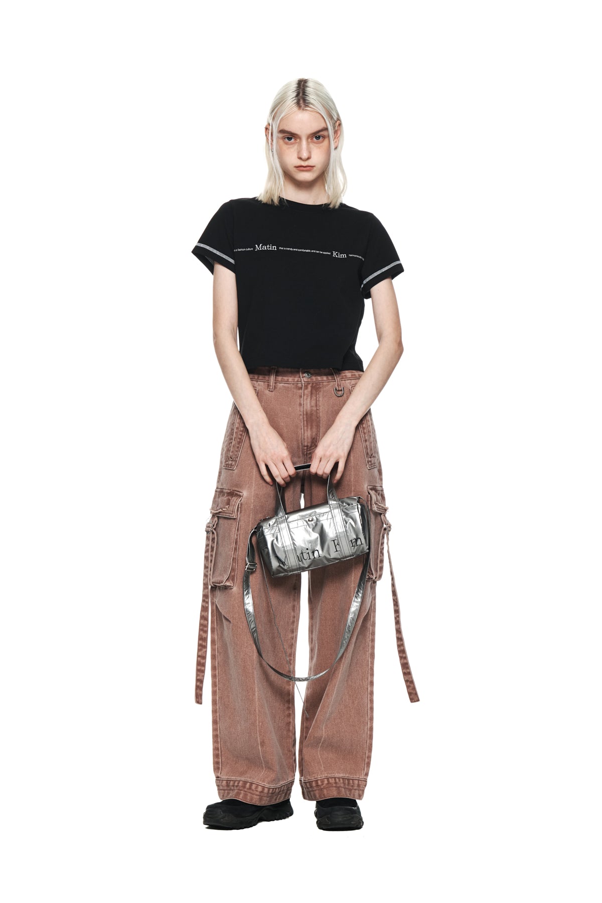 Matin Kim - Matin Small Line Logo Stitch Crop Top (Black) product image 9 | TRAB K-Fashion Australia