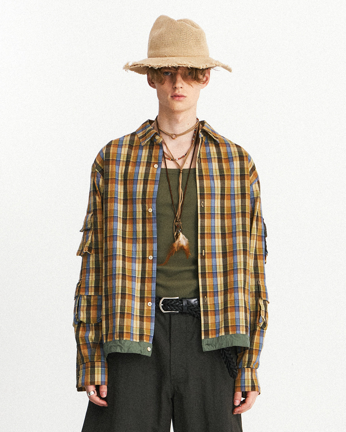 Eastlogue - Magazine Pouch Shirts (Multi Brown Check) product image 2 | TRAB K-Fashion Australia