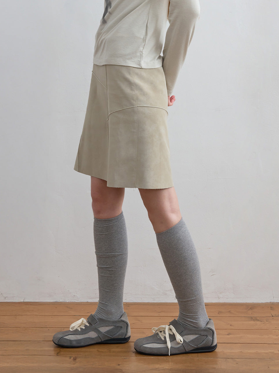 Kijun - Suede Panel Skirt Taupe product image 1 | TRAB K-Fashion Australia