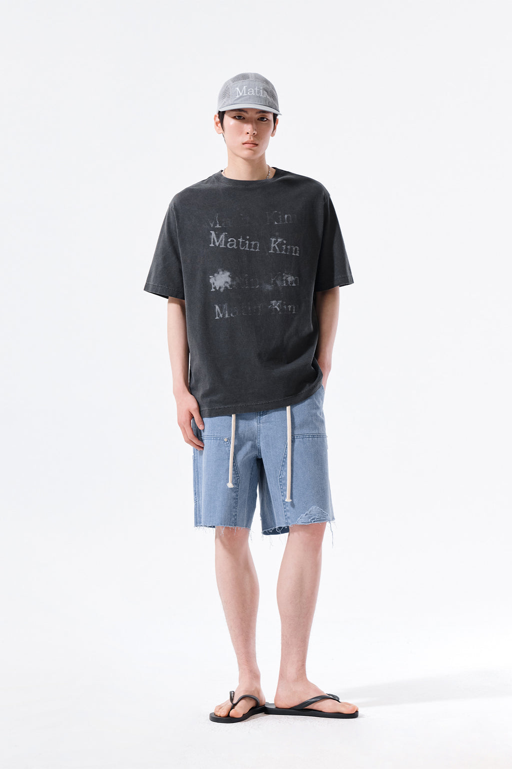 Matin Kim - Heringbone Raw Cut Denim Shorts (Light Blue) product image 15 | TRAB K-Fashion Australia