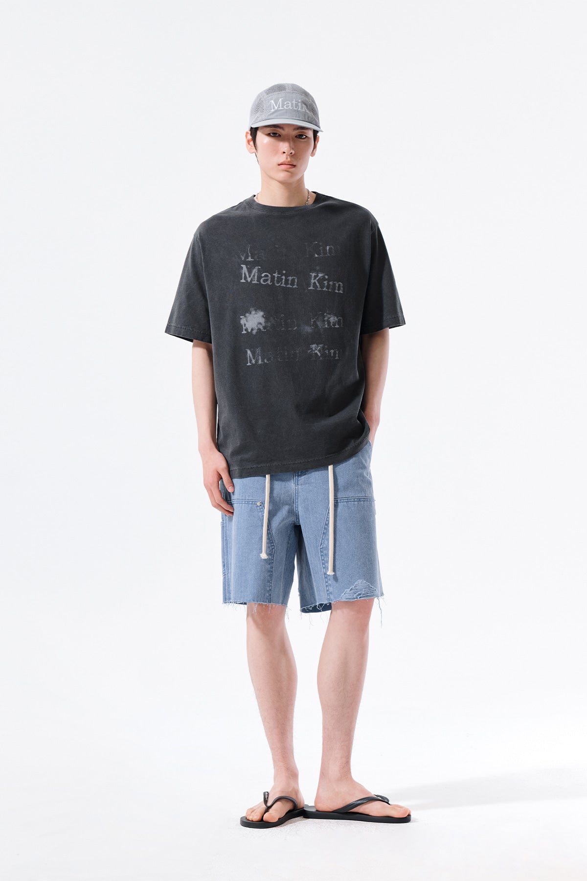 Matin Kim - Heringbone Raw Cut Denim Shorts (Light Blue) product image 15 | TRAB K-Fashion Australia