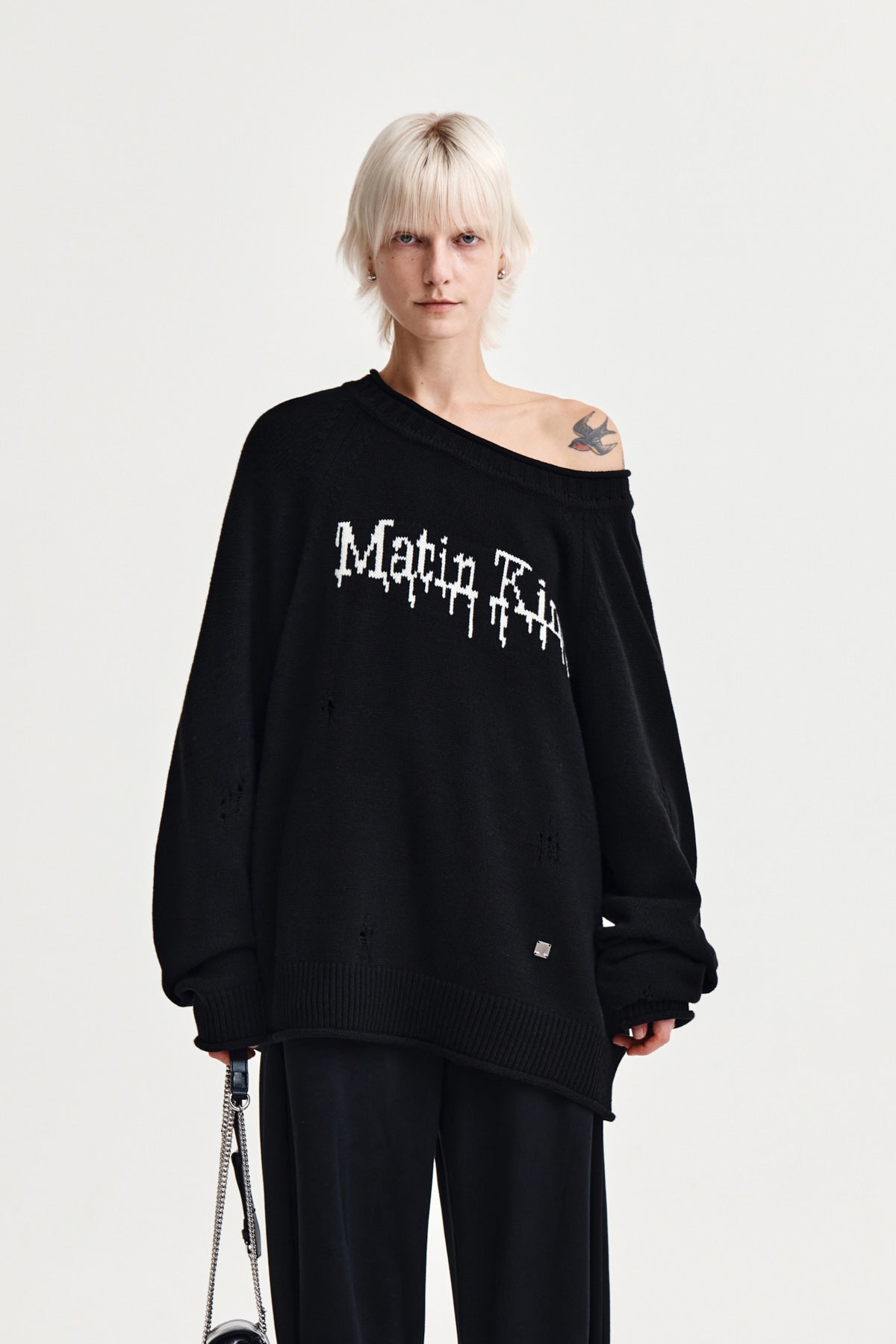 Matin Kim - Two Way Off Shoulder Damage Pullover (Black) product image 5 | TRAB K-Fashion Australia