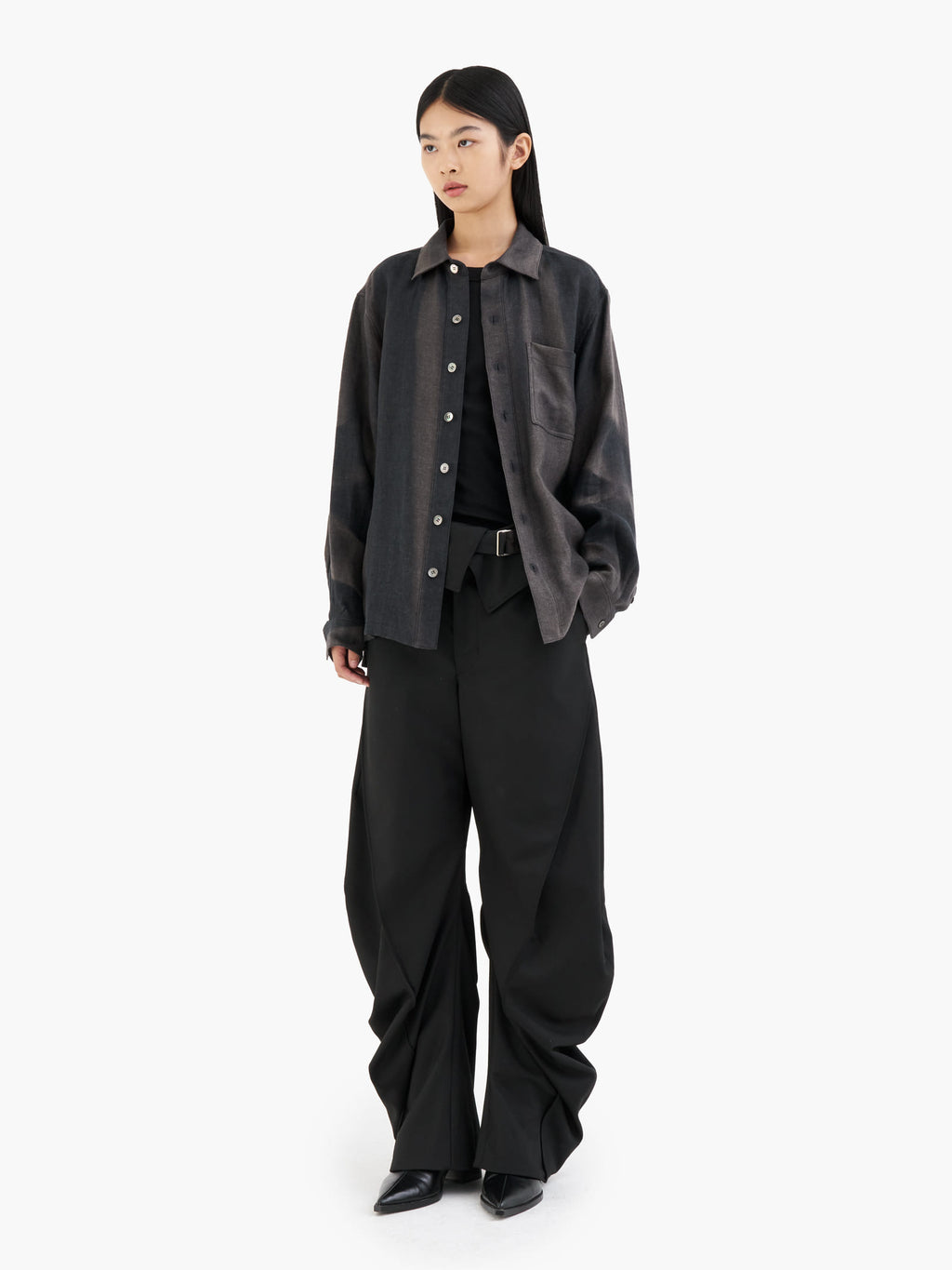 Jiyong Kim - Sun-Bleached Curved Trousers (Black) product image 3 | TRAB K-Fashion Australia