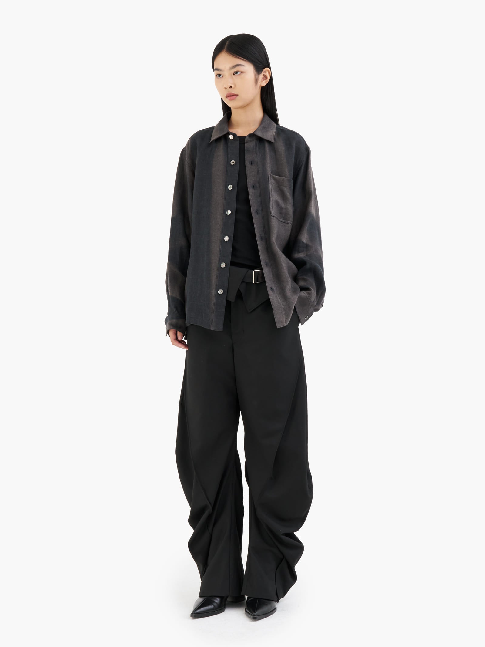 Jiyong Kim - Sun-Bleached Curved Trousers (Black) product image 3 | TRAB K-Fashion Australia