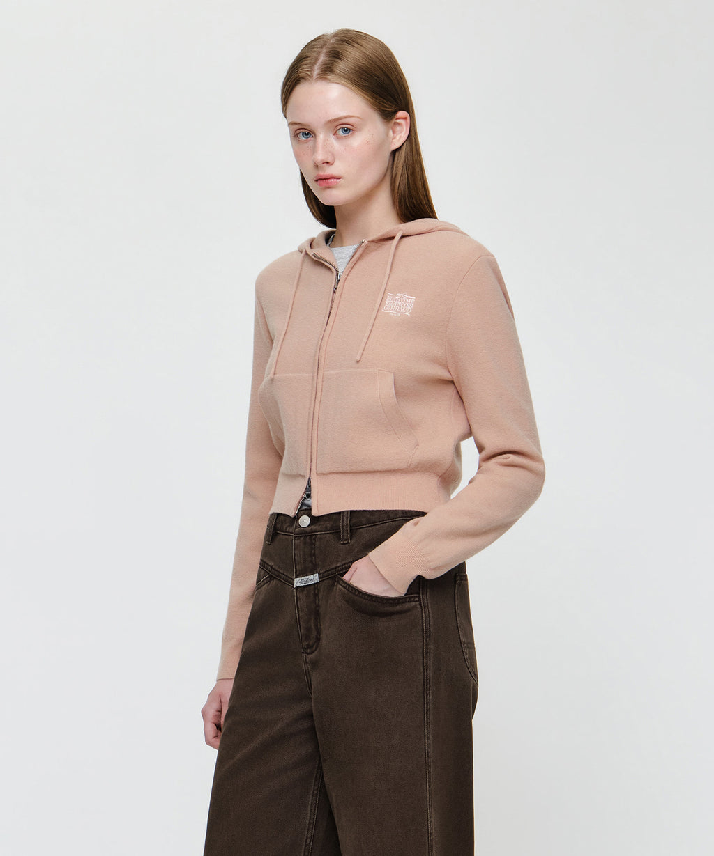 Marithe & Francois Girbaud - Ribbon Classic Logo Crop Knit Hoodie Zipup (Dark Pink) product image 2 | TRAB K-Fashion Australia