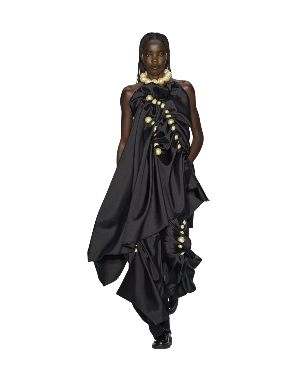 Kimhe Kim - Pearl Beads Wool-Silk Draped Apron (Black) product image 1 | TRAB K-Fashion Australia