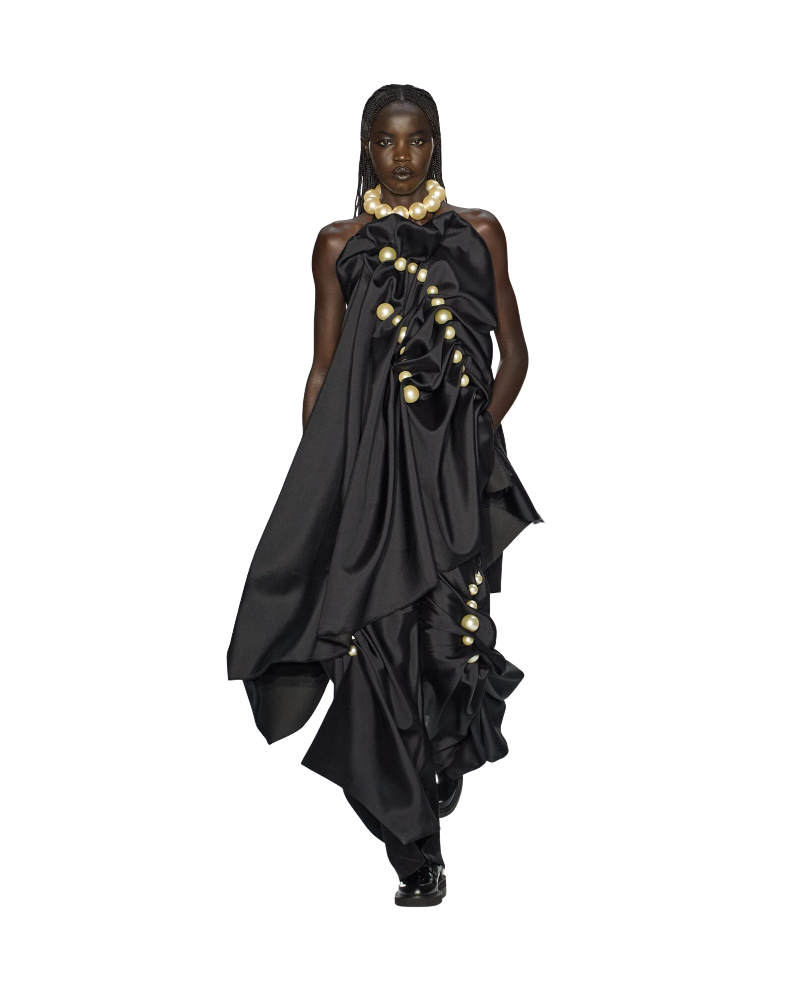 Kimhe Kim - Pearl Beads Wool-Silk Draped Apron (Black) product image 1 | TRAB K-Fashion Australia