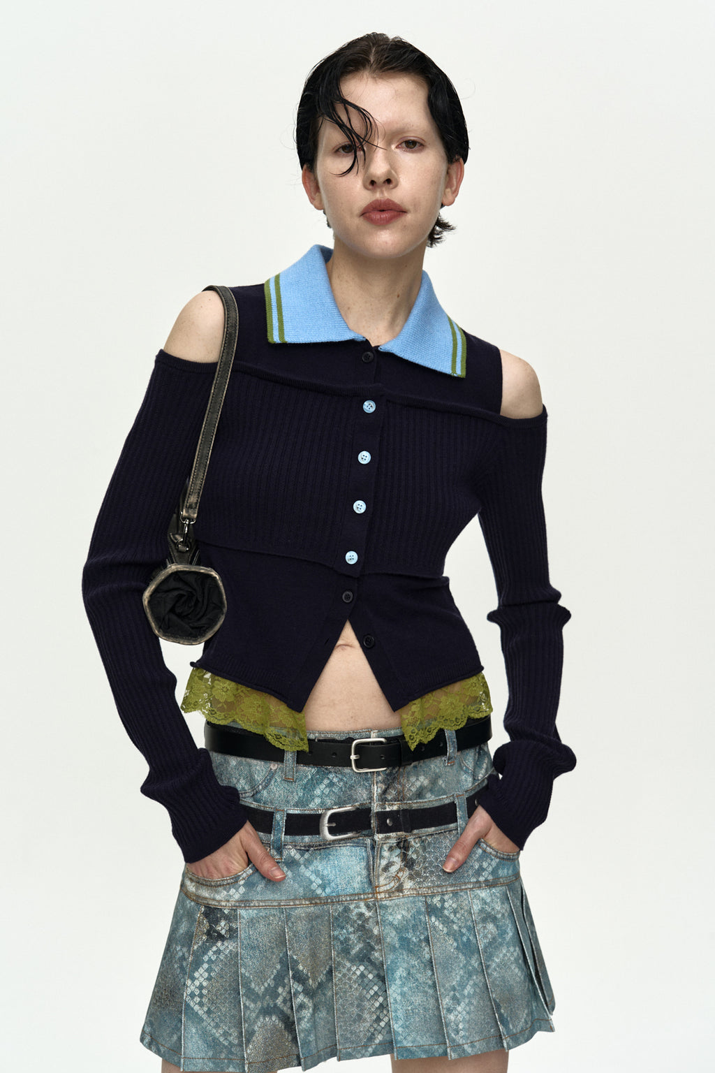 Andersson Bell - Layered Off-Shoulder Collar Top (Navy/Blue) product image 4 | TRAB K-Fashion Australia
