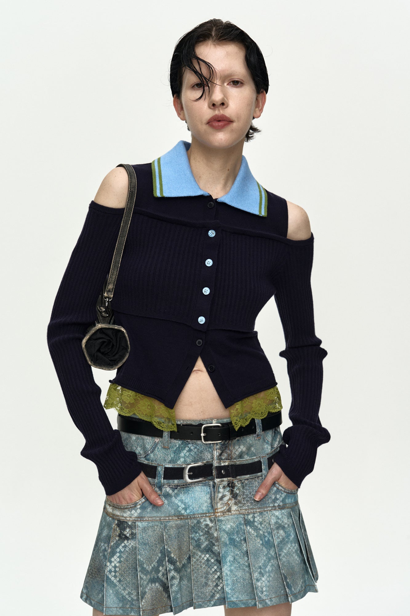 Andersson Bell - Layered Off-Shoulder Collar Top (Navy/Blue) product image 4 | TRAB K-Fashion Australia