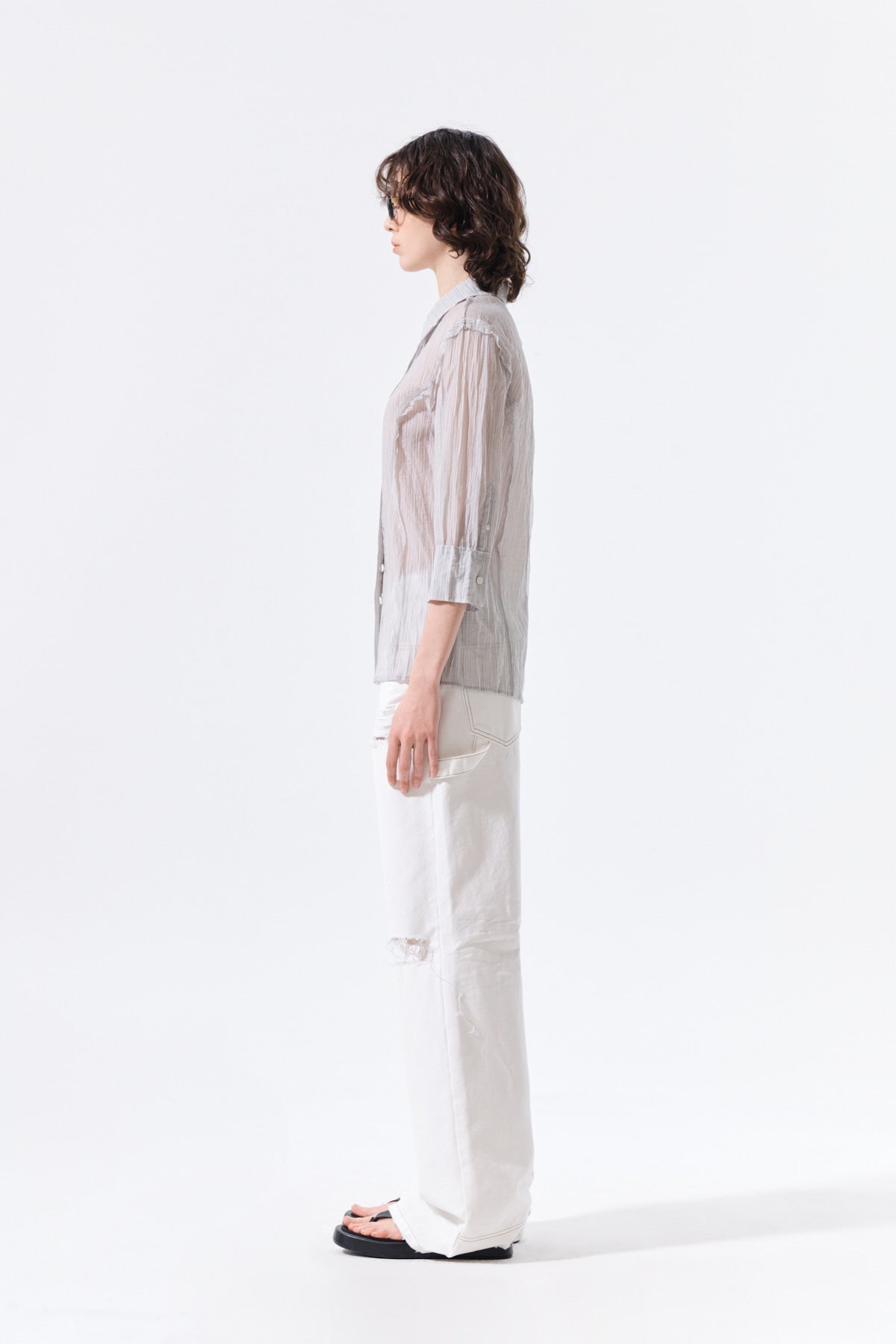 Matin Kim - Raw Edge Crinkle Blouse (Light Grey) product image 7 | TRAB K-Fashion Australia