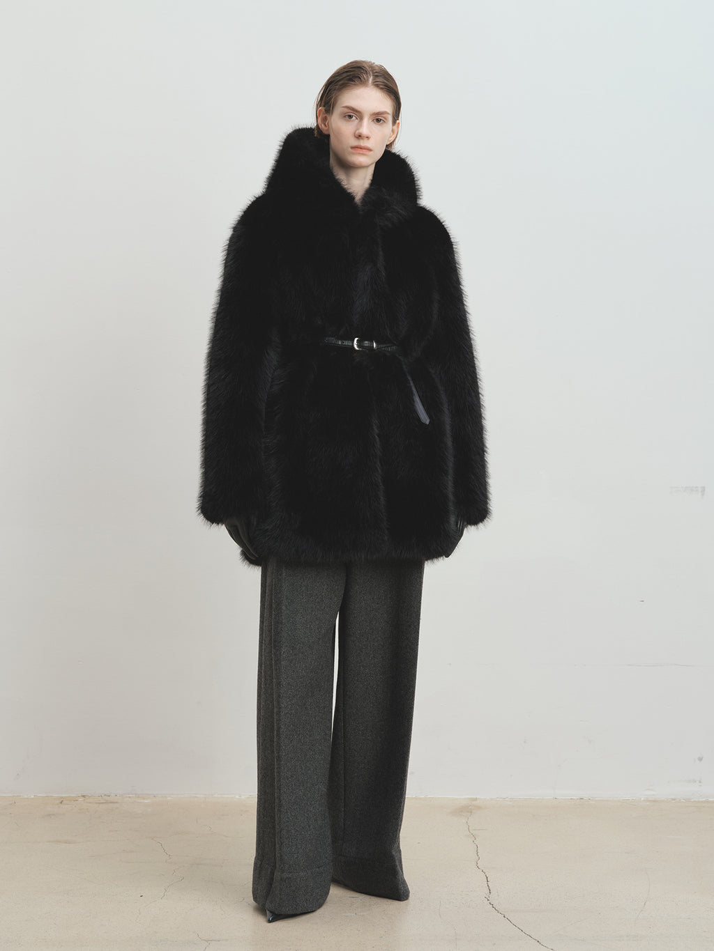 Tonywack - Faux Fur Hooded Half Coat (Black) product image 1 | TRAB K-Fashion Australia