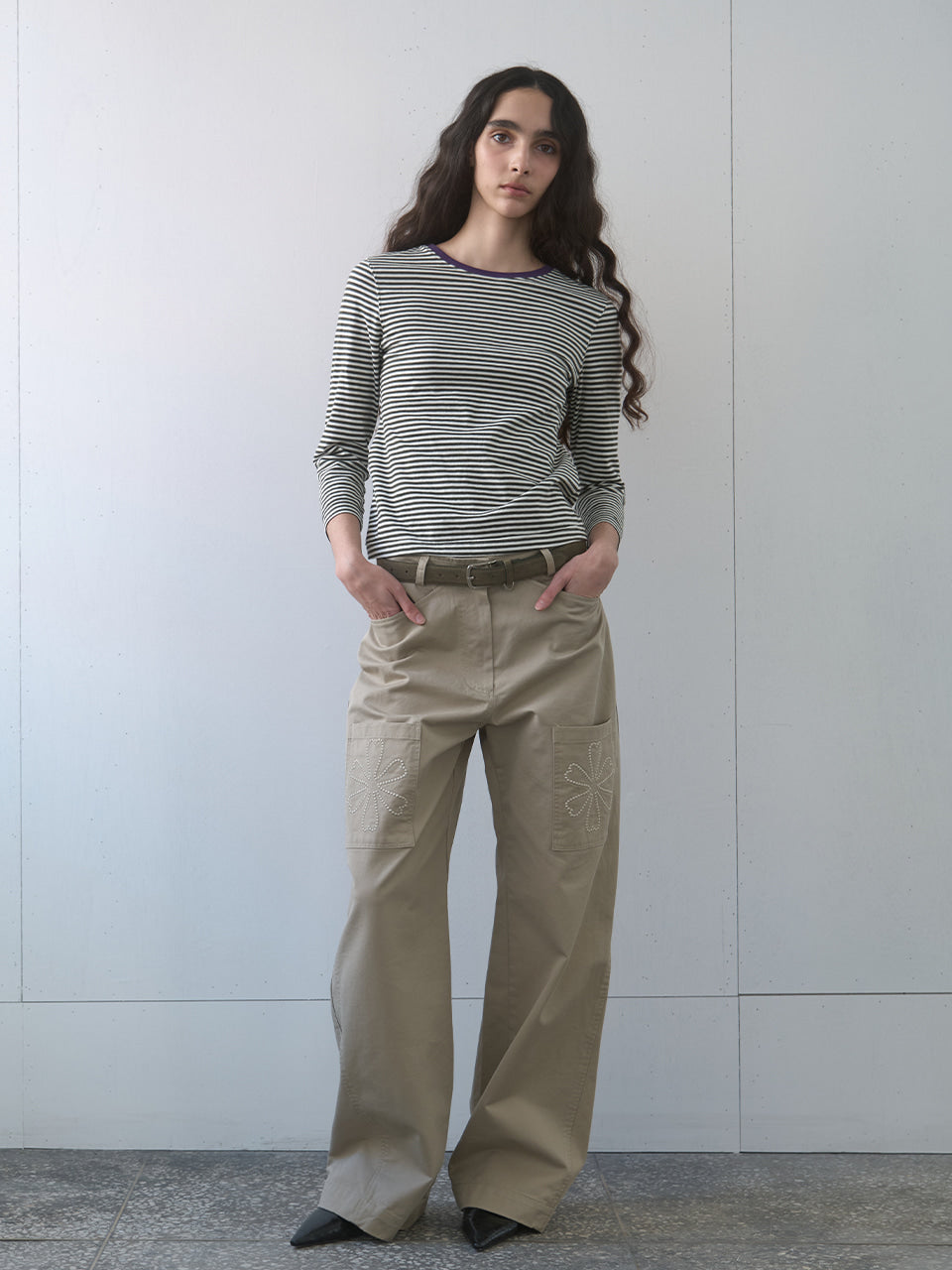 Kijun - Stripe Mid Sleeve Tee (Khaki) product image 5 | TRAB K-Fashion Australia