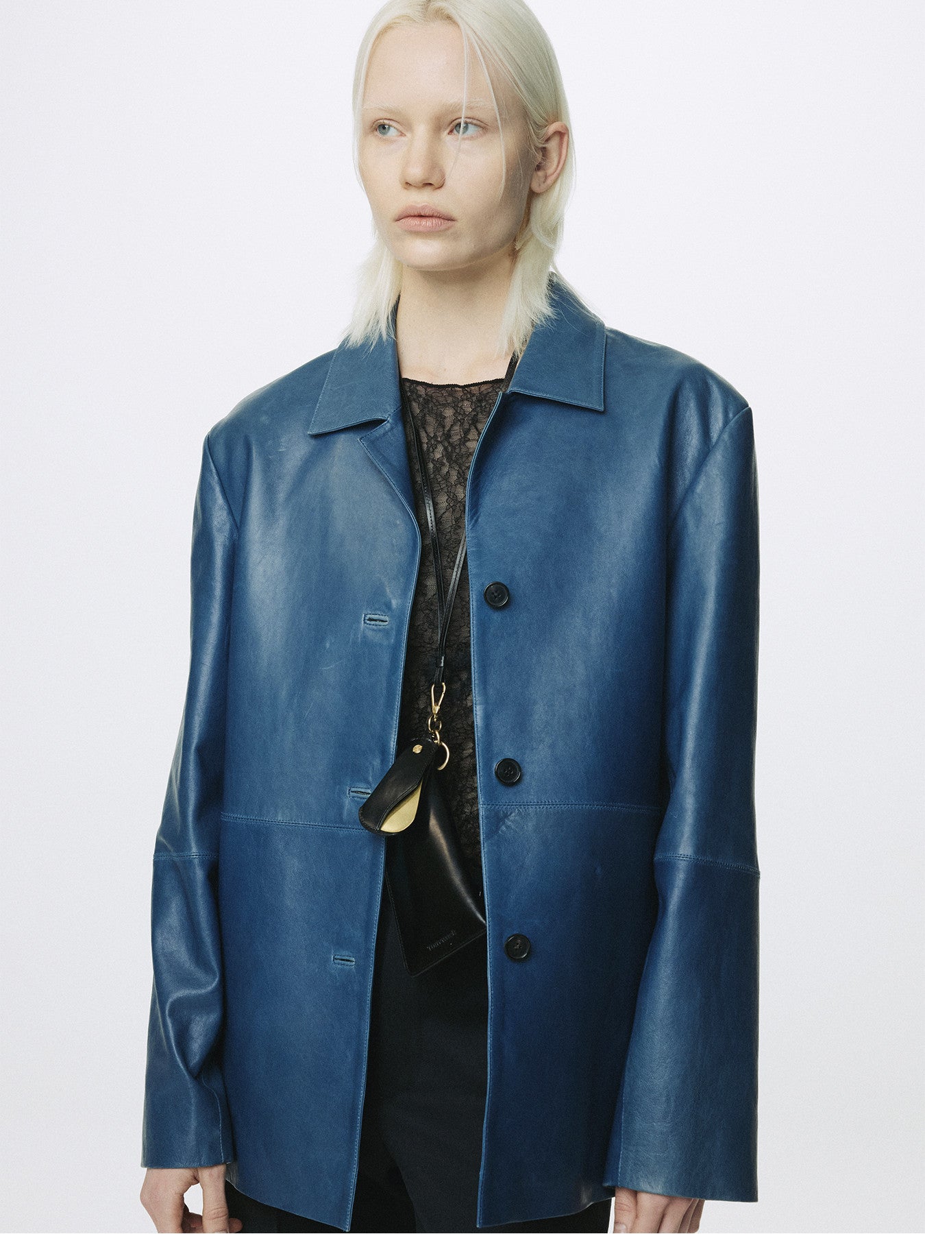Tonywack - Vegetable Tanned Lamb Leather Open Collar Jacket (Mid Blue) product image 5 | TRAB K-Fashion Australia
