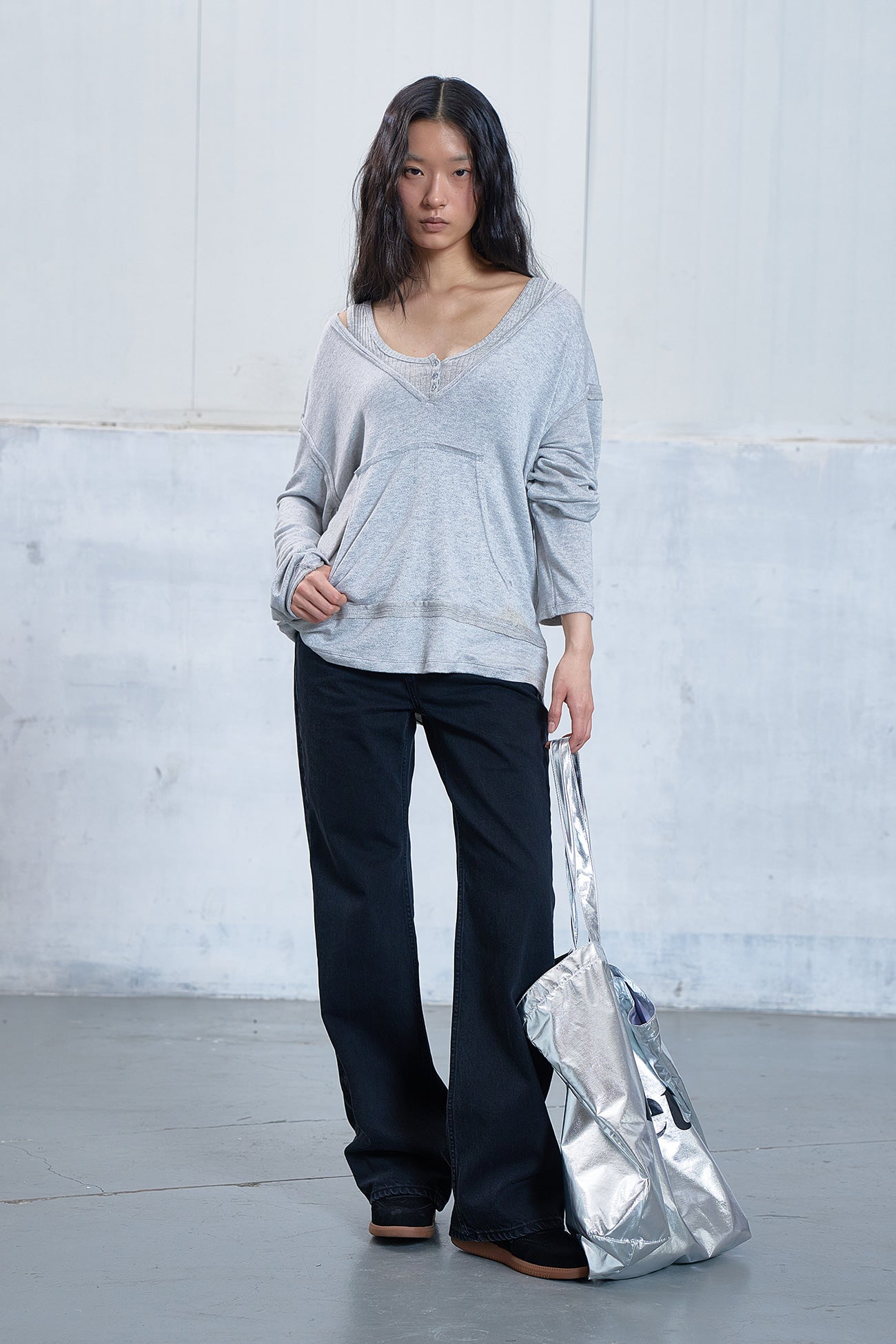 Deinet - Raw V Long Sleeve (Melange Grey) product image 4 | TRAB K-Fashion Australia