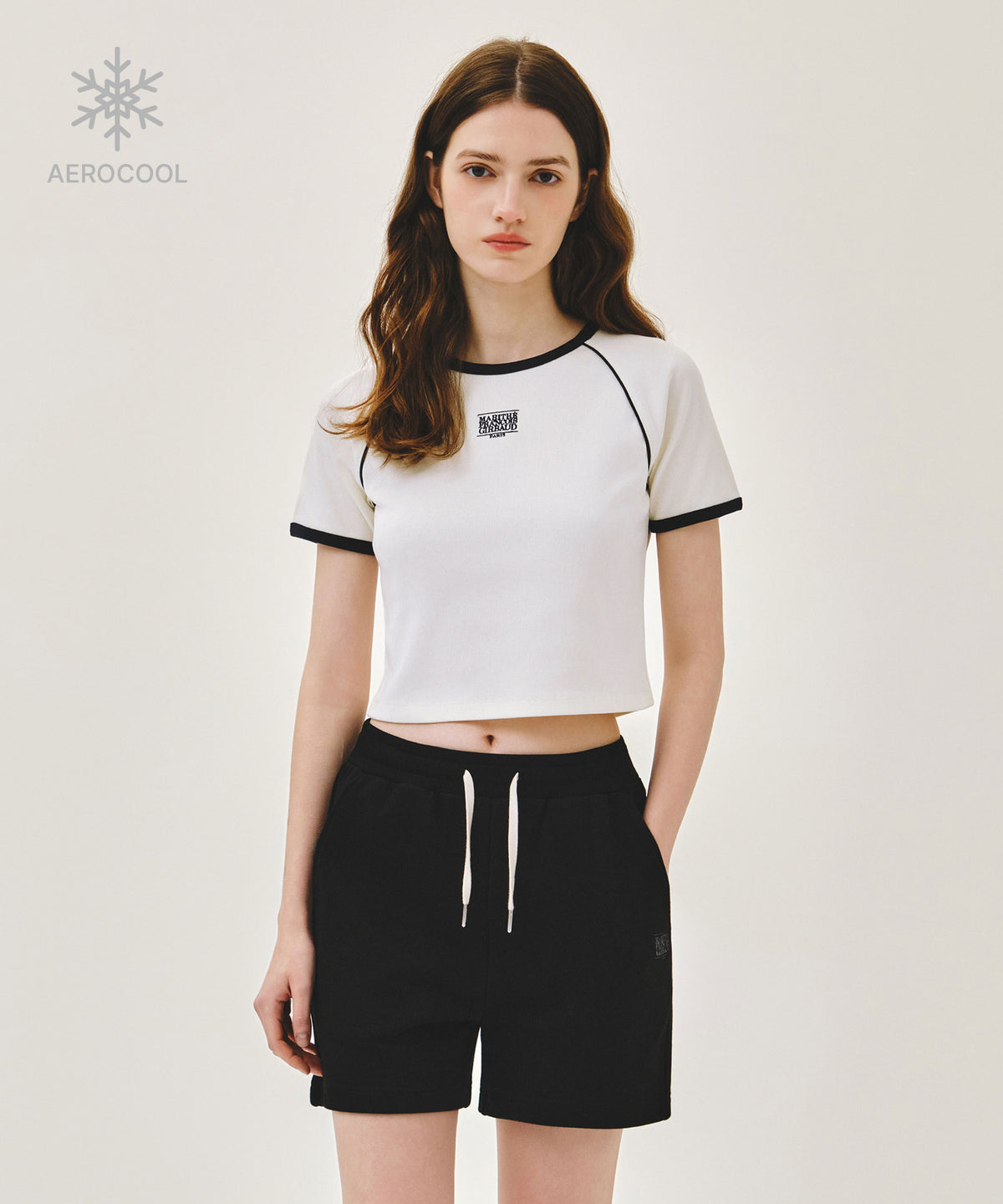 Marithe & Francois Girbaud - Aerocool Small Classic Logo Ringer Slim Crop Tee (Ivory) product image 1 | TRAB K-Fashion Australia