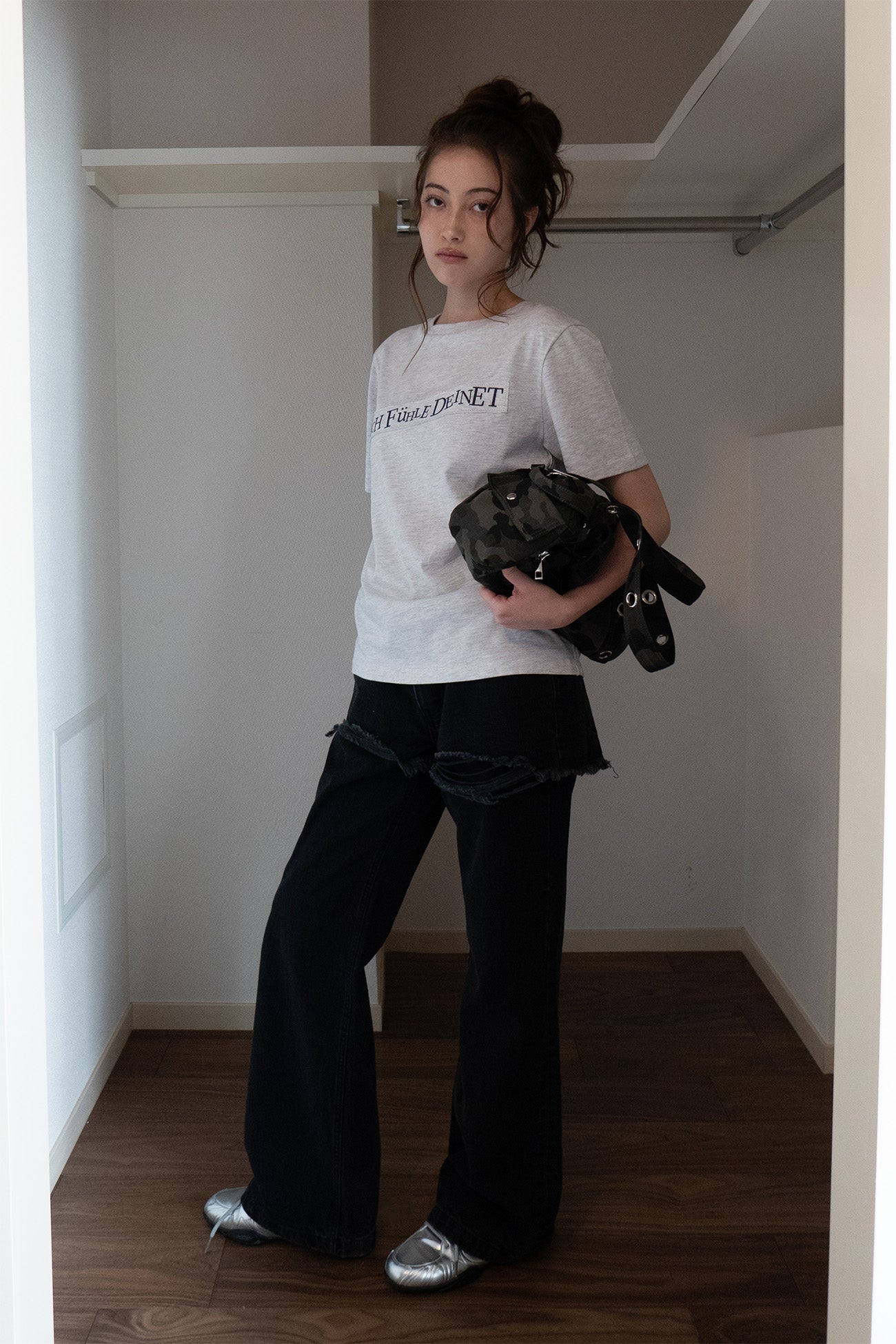 Deinet - Layered Semi Bootscut Denim Pants (Black) product image 4 | TRAB K-Fashion Australia