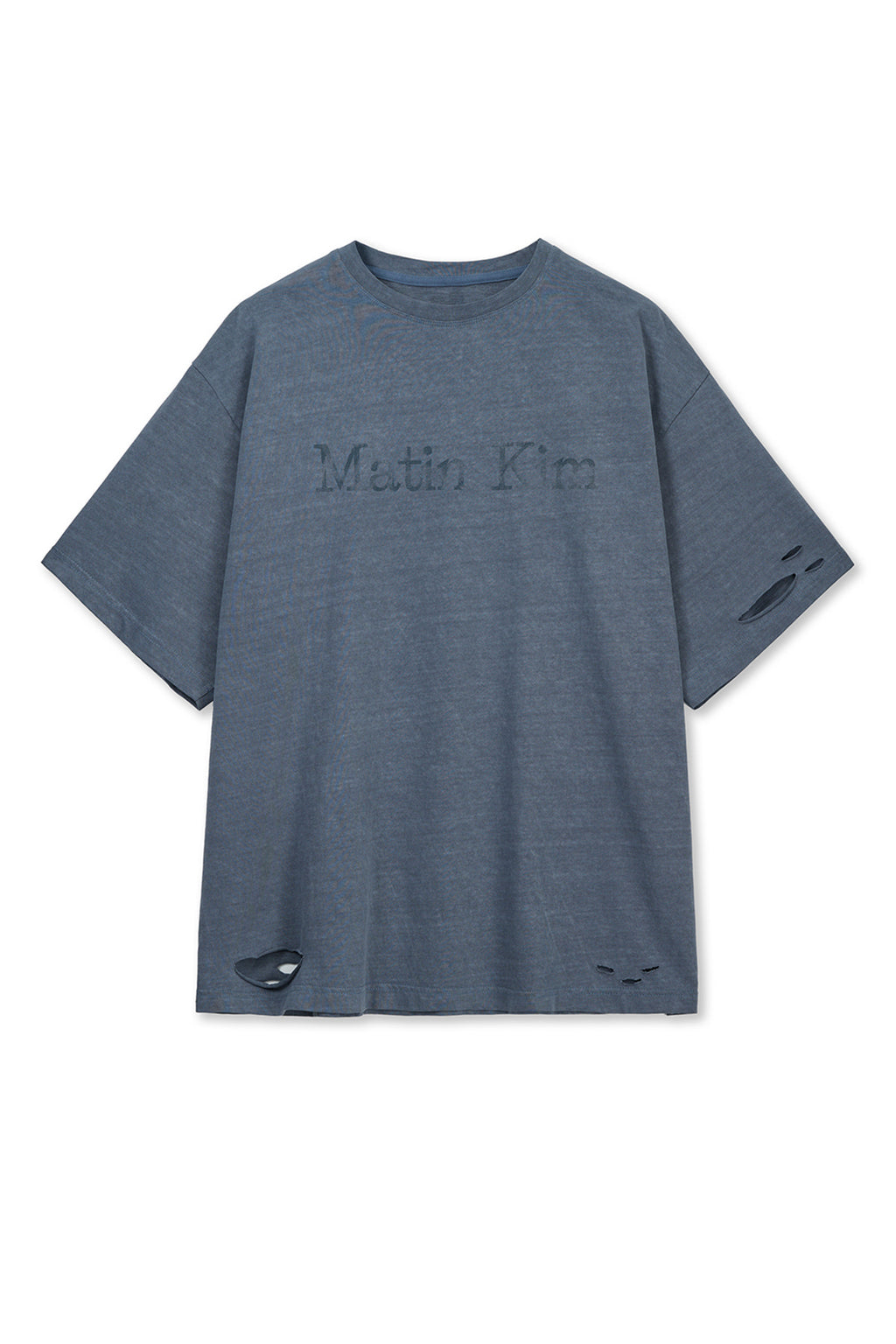 Matin Kim - Distressed Logo Top (Smoke Blue) product image 1 | TRAB K-Fashion Australia