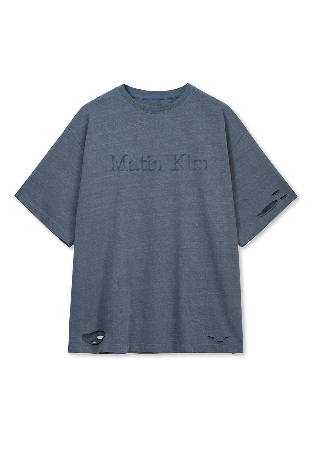 Matin Kim - Distressed Logo Top (Smoke Blue) product image 1 | TRAB K-Fashion Australia