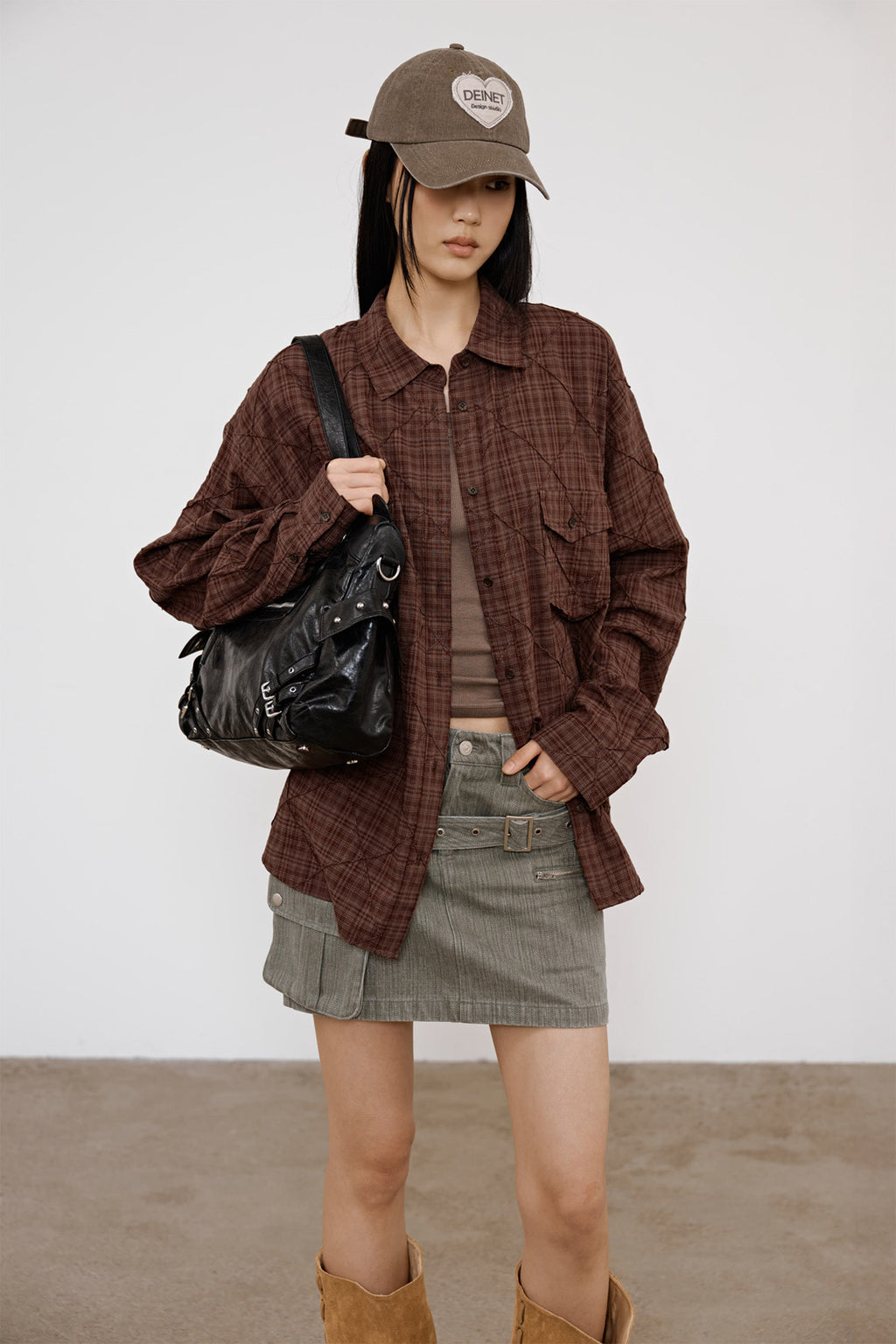Deinet - Double Checkered Overfit Shirt (Brown) product image 8 | TRAB K-Fashion Australia