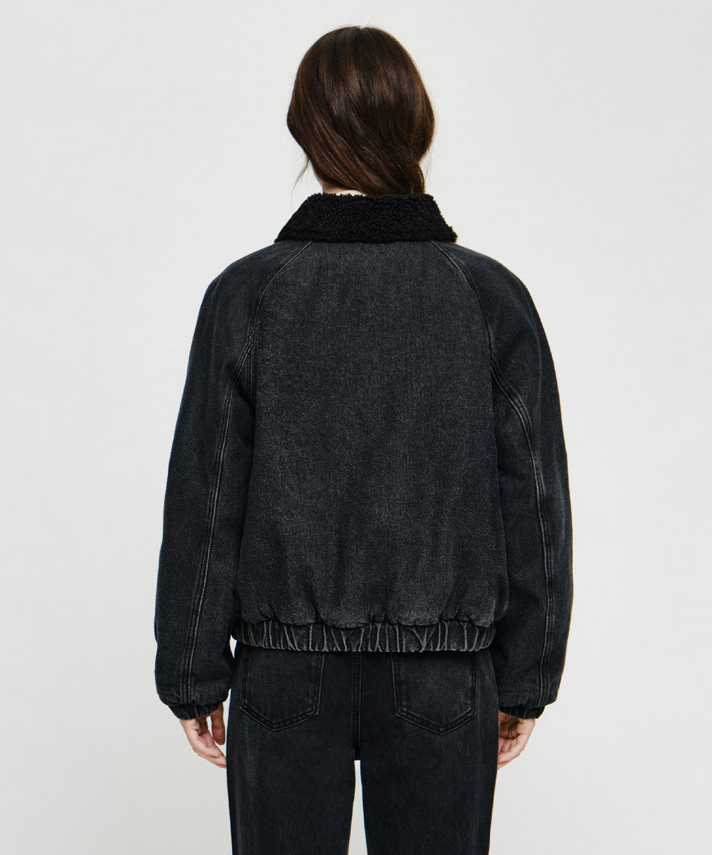 Marithe & Francois Girbaud - [Pre-order – Ships 30 Sep] Fleece Contrast Denim Jacket (Black) product image 3 | TRAB K-Fashion Australia