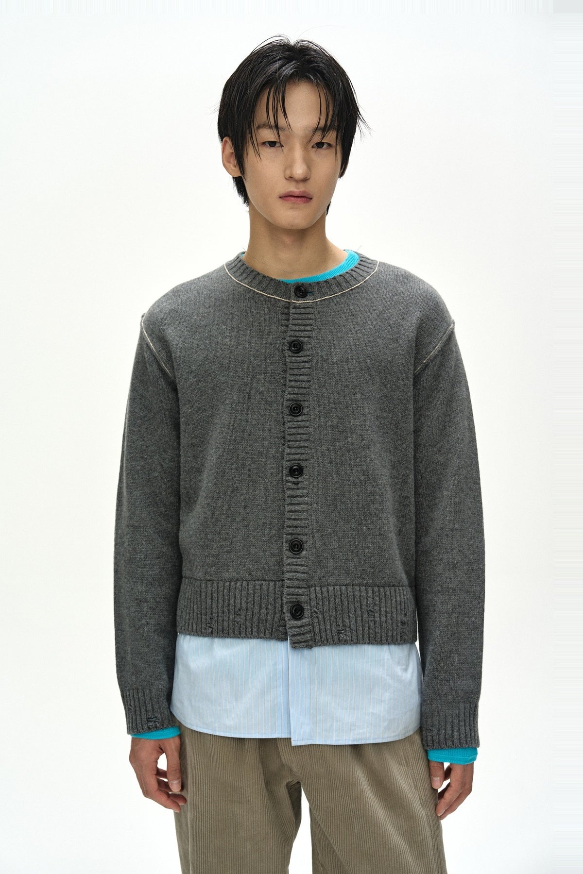 Andersson Bell - Shirt Layered Cardigan (Melange Grey) product image 1 | TRAB K-Fashion Australia