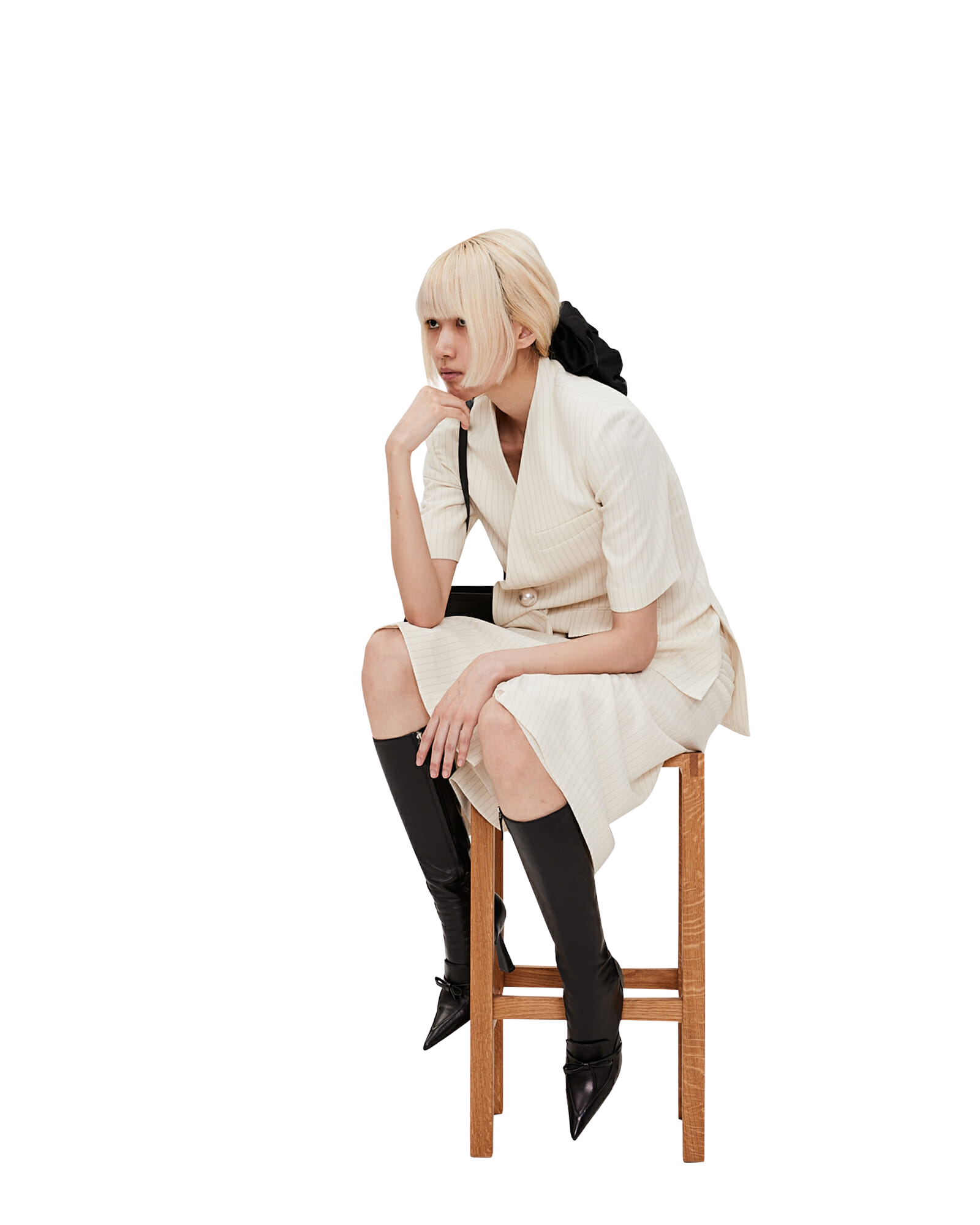 Kimhe Kim - Draped Collarless Wool Jacket (Ivory) product image 5 | TRAB K-Fashion Australia