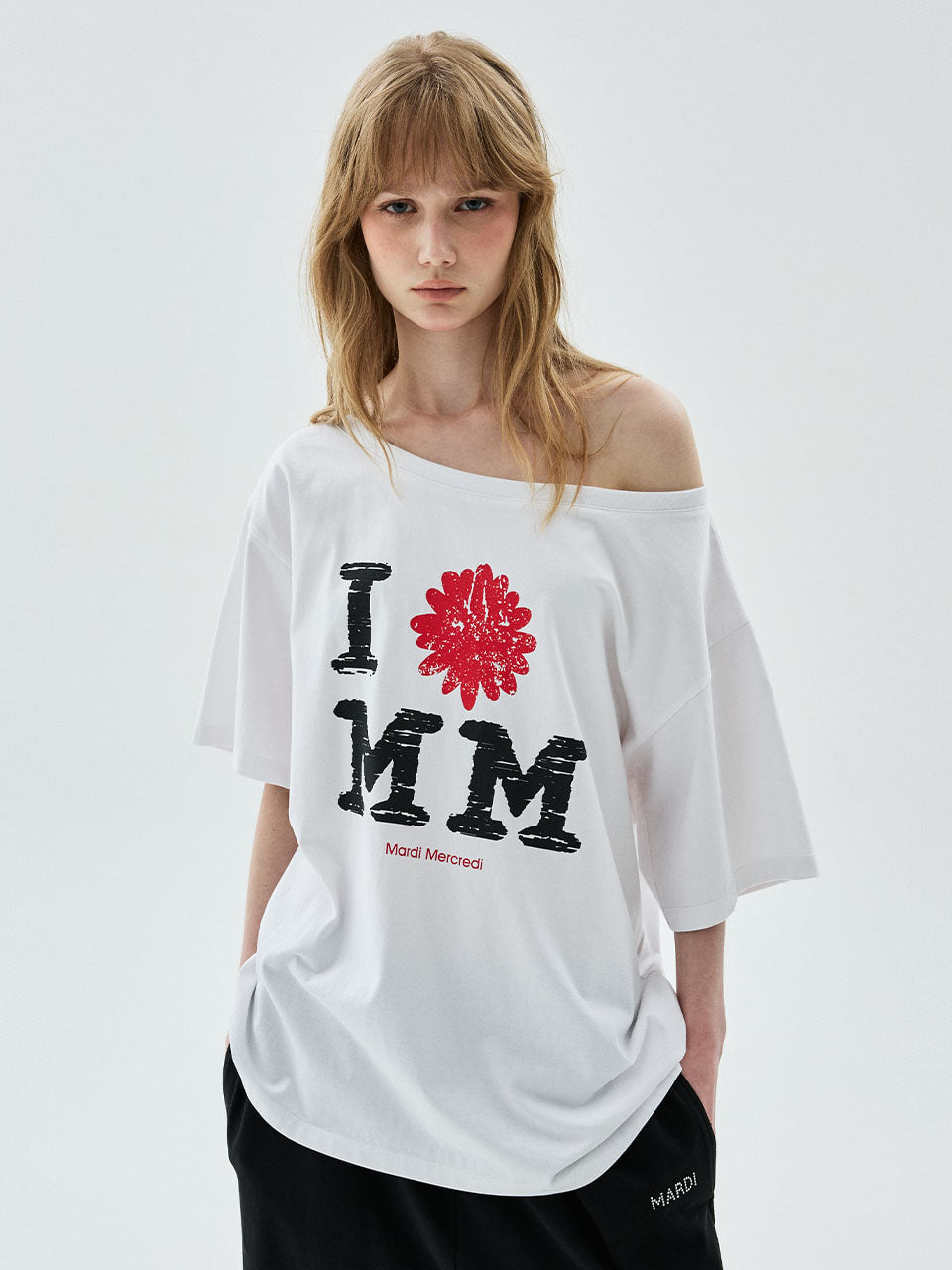 Mardi Mercredi - Tshirt Off Shoulder Cracked Ifmm (White) product image 1 | TRAB K-Fashion Australia