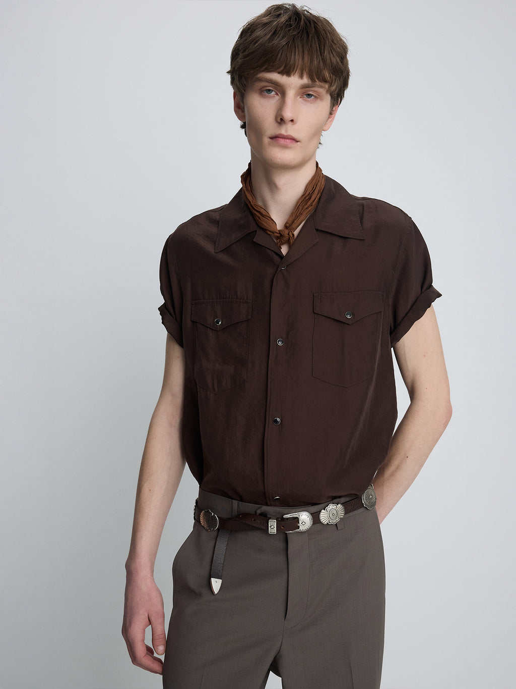 Tonywack - Washed Rayon Pearl Snap Shirt (Brown) product image 1 | TRAB K-Fashion Australia