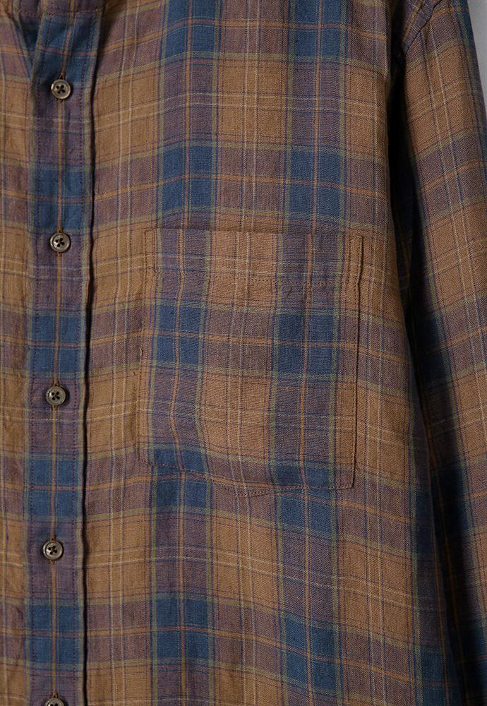 Art if acts - Non Collar Linen French Check Shirt (Blue/Brown) product image 10 | TRAB K-Fashion Australia