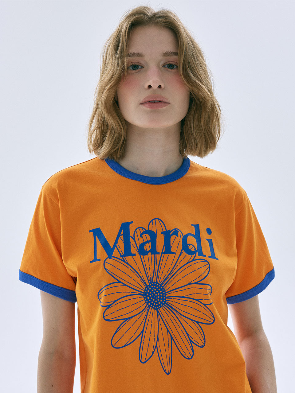Mardi Mercredi - Slim Ringer Tshirt Flowermardi (Orange Blue) product image 1 | TRAB K-Fashion Australia