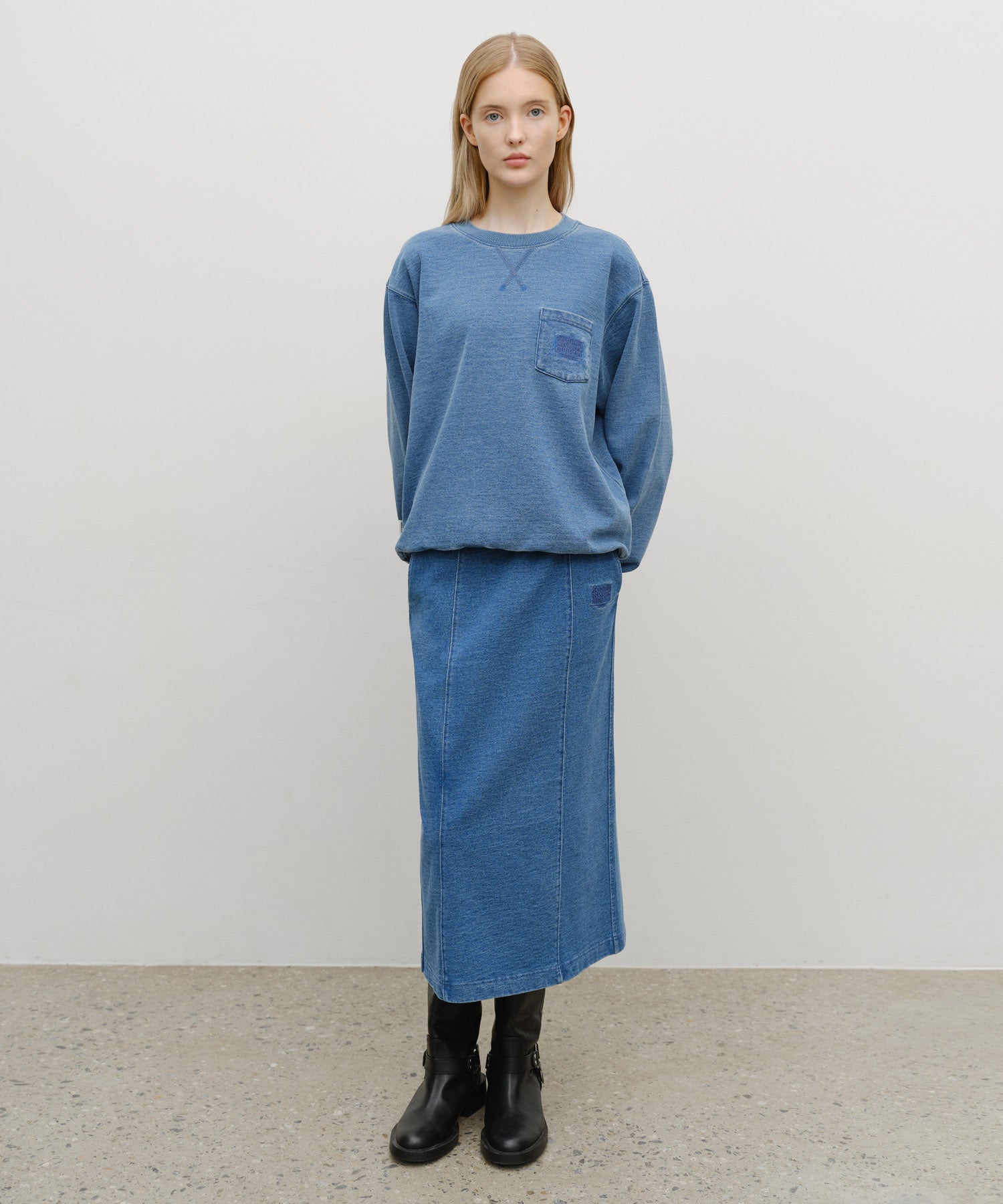 Marithe & Francois Girbaud - Embroidery Classic Logo Sweat Skirt (Blue) product image 3 | TRAB K-Fashion Australia