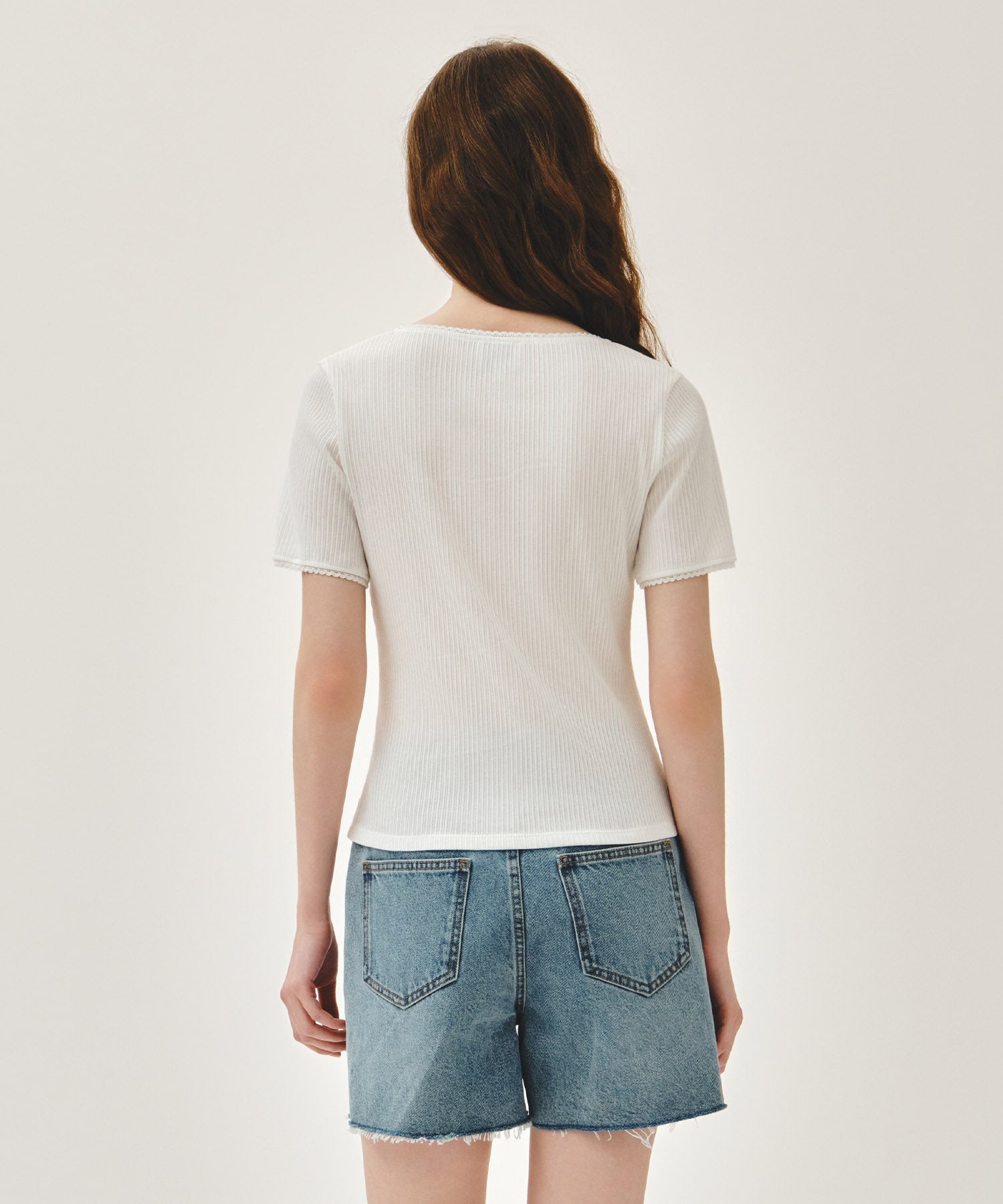 Marithe & Francois Girbaud - Square Neck Lace Detail Tee (White) product image 3 | TRAB K-Fashion Australia