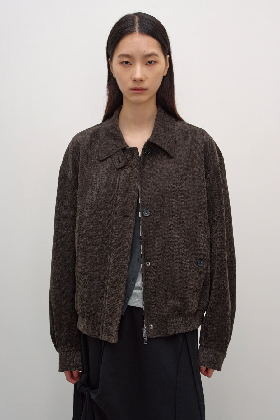 Insilence - Herringbone Velvet Blouson (Brown) product image 1 | TRAB K-Fashion Australia