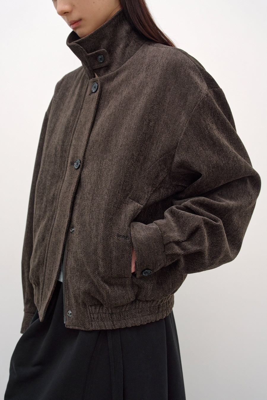 Insilence - Herringbone Velvet Blouson (Brown) product image 6 | TRAB K-Fashion Australia
