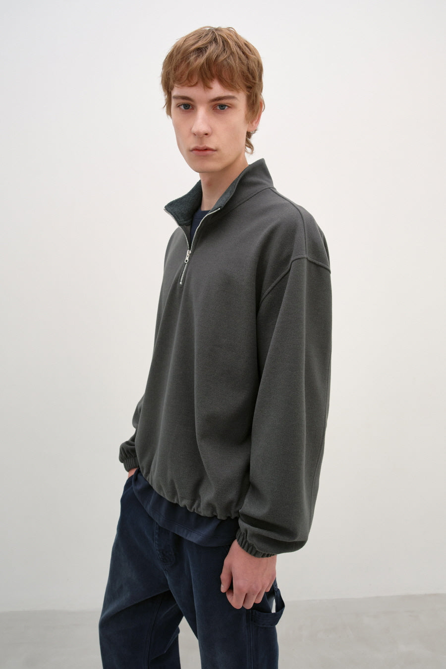 Insilence - Fleece Quarter Zip-Up (Charcoal) product image 2 | TRAB K-Fashion Australia