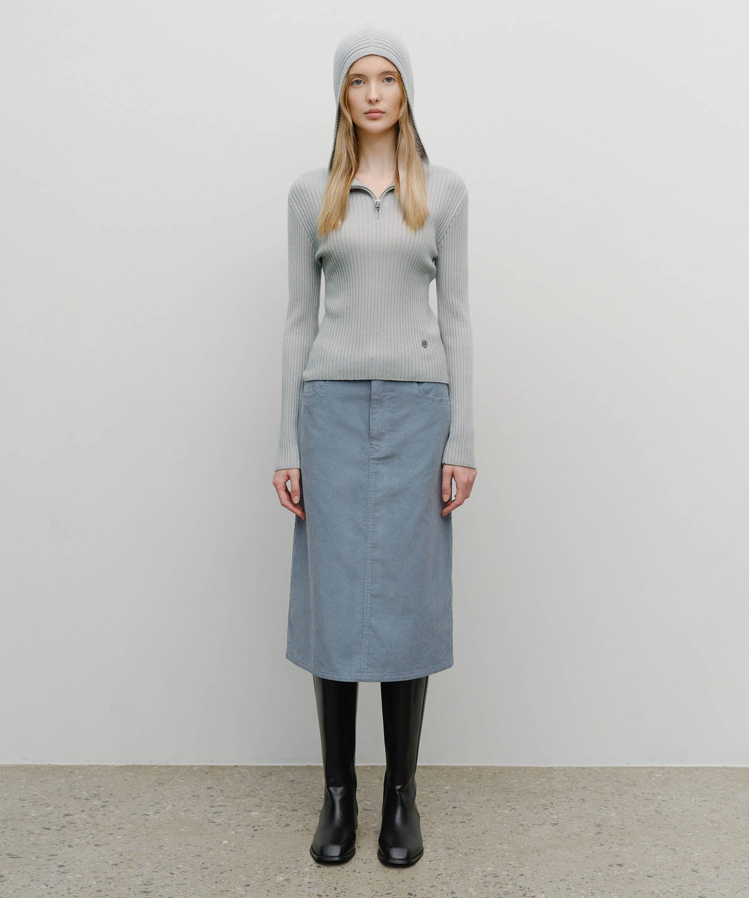 Marithe & Francois Girbaud - Classic Corduroy Midi Skirt (Sky Blue) product image 3 | TRAB K-Fashion Australia