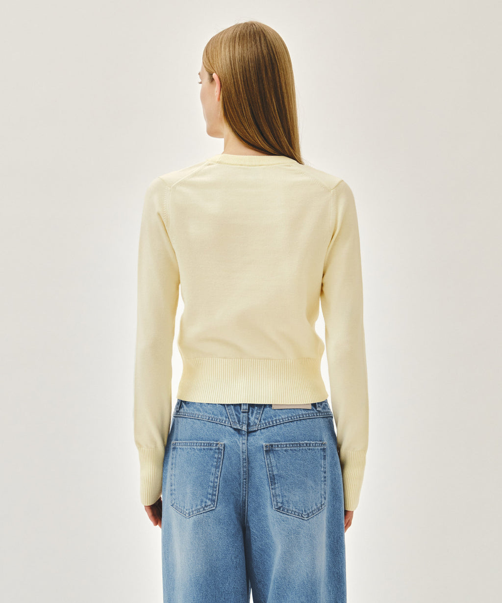 Marithe & Francois Girbaud - Small Classic Logo Crop Knit Pullover (Ivory) product image 5 | TRAB K-Fashion Australia